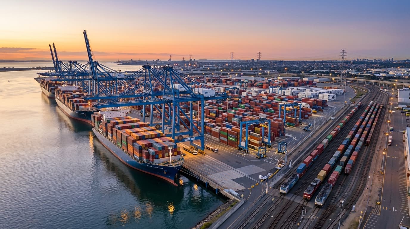 Globales Containerterminal und internationales multimodales Logistiknetzwerk